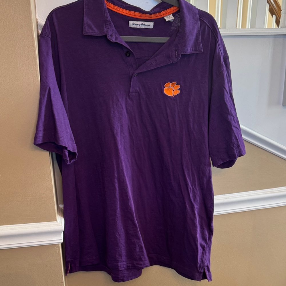 Tommy Bahama Purple Polo with Clemson Orange insignia XXL